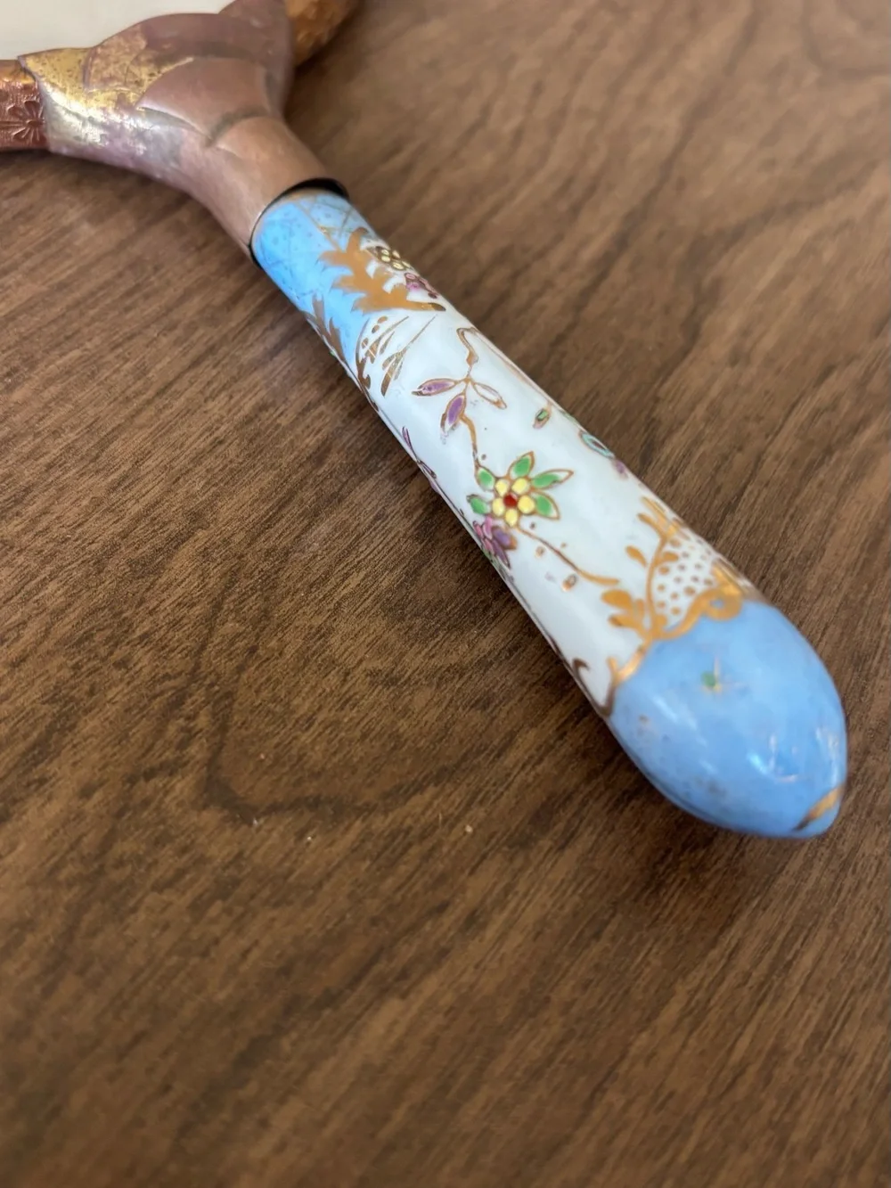 Vintage Hand Mirror with Blue Floral Porcelain Handle